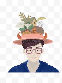人头图案图片_带眼镜的男人头上帽子堆屋元素