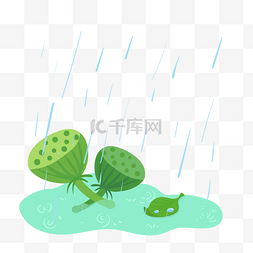 雨水手绘插画图片_手绘雨水莲蓬插画