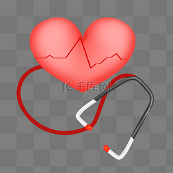 红色心脏器官图片_听诊器检查心脏插画