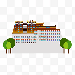 拉萨西藏图片_手绘地标建筑拉萨插画