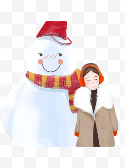 唯美雪人图片_清新唯美靠着雪人的女孩设计