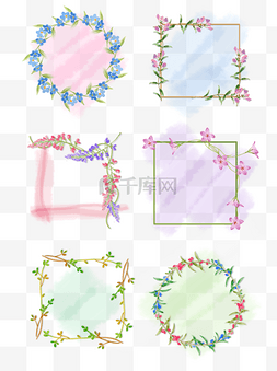 紫色花梦幻背景图片_梦幻小清新手绘风花卉边框套图