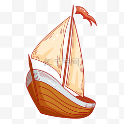 帆船旗帜图片_手绘棕色帆船插画