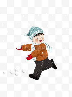 卡通手绘打雪仗的男孩可商用元素
