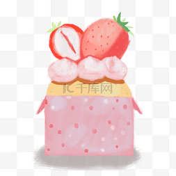 草莓蛋糕素材图片_手绘下午茶甜品草莓蛋糕