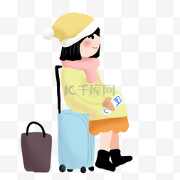 坐行李箱上图片_春运坐在行李箱上的小女孩