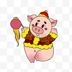 猪年猪猪打灯笼手绘插画
