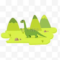 可爱的绿色恐龙插画