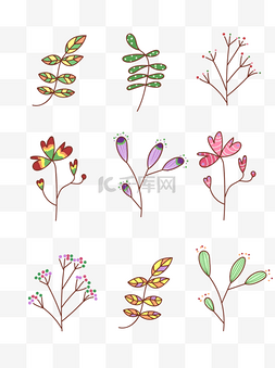 手绘矢量叶子图片_手绘花卡通可爱矢量植物花朵