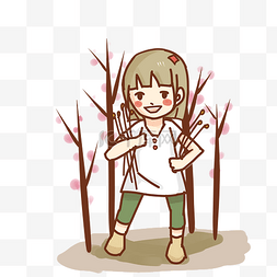 植树节栽树的女孩手绘插画