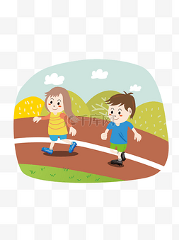 可爱草地儿童图片_卡通可爱儿童跑步田径户外运动健