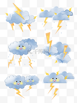 蓝色闪电卡通图片_装饰卡通可爱乌云爆炸云蓝色闪电