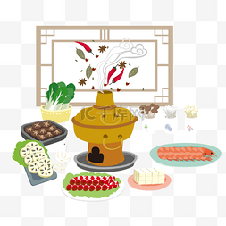 传统美食打火锅卡通插画