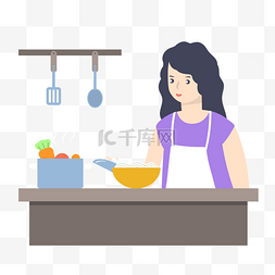 煮饭图片_卡通插画做饭的女人