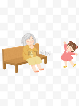 老奶奶和图片_手绘老奶奶和她的孙女可商用元素