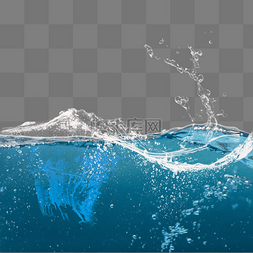 透明动感水浪素材图片_蓝色透明水花水面元素