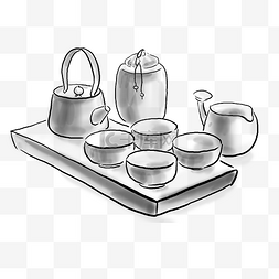 茶壶水墨手绘图片_中国水墨手绘古风茶壶
