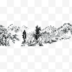 春山水图片_水墨山水国画线条风景PNG