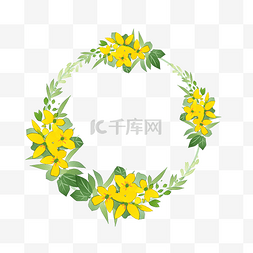 手绘植物花环图片_植物黄色花环边框插画
