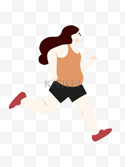 手绘卡通胖女孩跑步元素
