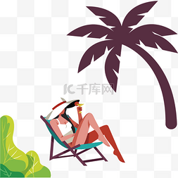 沙滩椅图片_在树下乘凉的女人