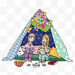 卡通看书小女孩图片_国际儿童节坐在帐篷的小孩