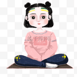 瑜伽女孩插画图片_卡通手绘瑜伽女孩