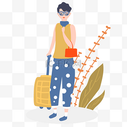 卡通插画风拿行李的女人