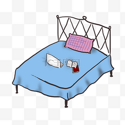 家床图片_蓝色的床手绘插画