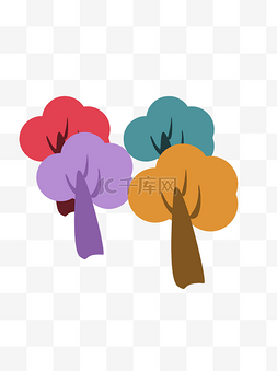 4棵彩色树木图案元素