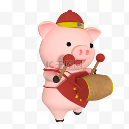猪年新年春节立体图片_立体c4d打鼓小猪免费下载