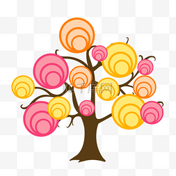 创意彩色树木素材图片_彩色圆形花纹树木插画