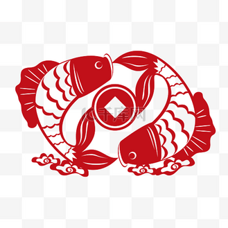 窗花剪纸鱼福字新年传统节日手绘插画可商用个人vip和企业vip免费下载