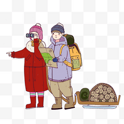 大衣红色图片_冬季旅行装备插画