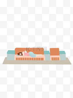 沙发上睡觉图片_手绘躺在沙发上休息的女生设计元