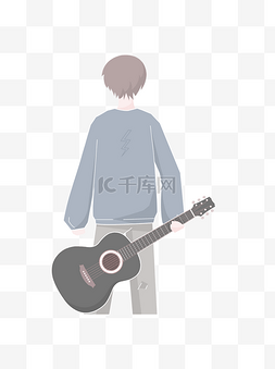 少年背影图片_卡通小清新拿着吉他的少年可商用