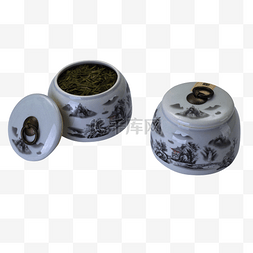 国潮山水图片_白色圆弧创意茶叶罐子元素