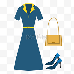 女高跟鞋搭配图片_蓝色女士长裙高跟鞋女包