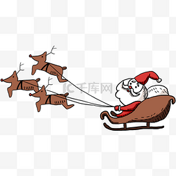 圣诞老人与雪橇图片_圣诞节黑色描边卡通圣诞老人与麋