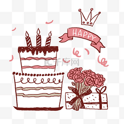 手绘粉色生日蛋糕图片_粉色系生日蛋糕和礼物PNG免抠素材