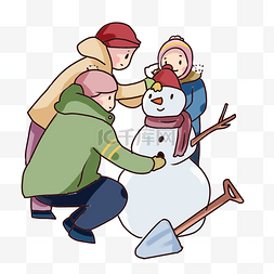 冬天堆雪人打雪仗图片_手绘卡通冬天堆雪人