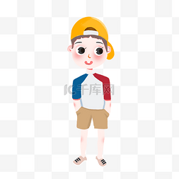 夏季Q版手绘戴帽子时尚可爱小男