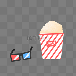 可爱3d电影眼镜和爆米花