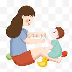 手绘母婴玩耍的孩子插画