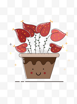 矢量盆栽花卉图片_手绘植物盆栽花卉卡通可爱矢量元
