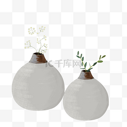 灰色花瓶图片_手绘清新灰色铁质花瓶装饰