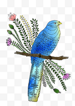 矢量插画在树枝的小鸟
