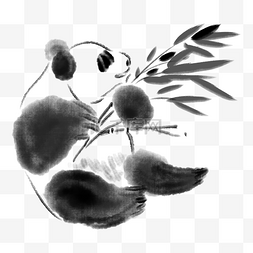 小竹子图片_中国风水墨熊猫手绘插画