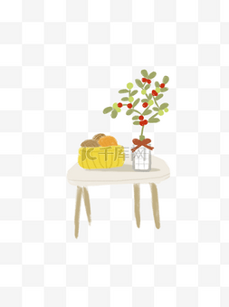 桌子上的果篮盆栽图案