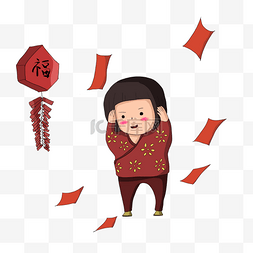 抢红包图片_手绘春节红包满天飞人物插画
